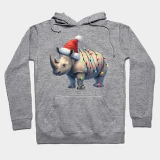 Rhino Wrapped In Christmas Lights Hoodie